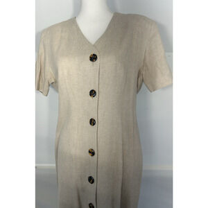 Sheri Martin NY Linen Shirt Dress Sz 8 Womens Maxi 90s VTG